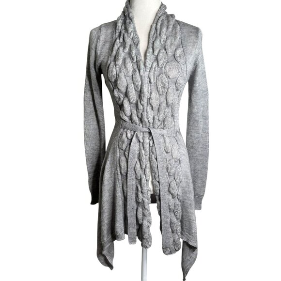 Vintage Y2K Say What Gray Medium Cable Knit Long Sleeve Cardigan Sweater Wool - Picture 1 of 7